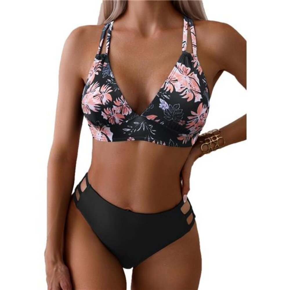 Women's Sexy V Neck Bikini Sets Hollow Out Two Piece Swimsuits Cutout Mid Waist